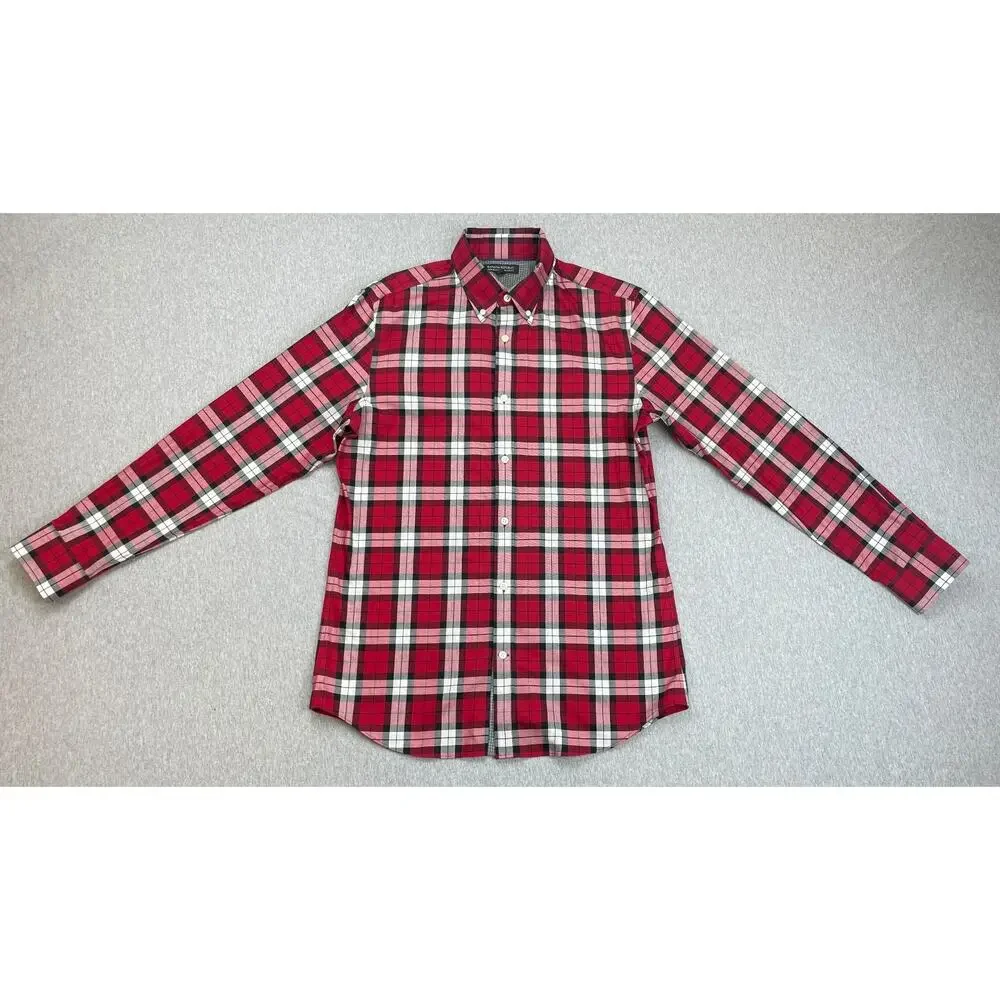 Banana Republic Shirt Mens Large Plaid 100% Cotton Tailored Slim Fit Button Down